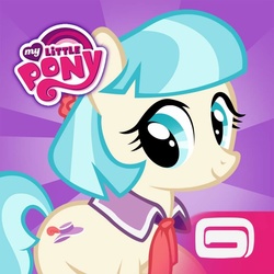 Size: 800x800 | Tagged: safe, gameloft, coco pommel, earth pony, pony, g4, my little pony: magic princess, official, app, app icon, female, gameloft logo, mare, my little pony logo, solo