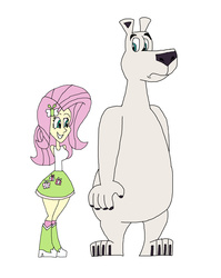 Size: 1849x2321 | Tagged: safe, artist:hunterxcolleen, fluttershy, human, polar bear, equestria girls, g4, confused, crossover, excited, humanized, norm, norm of the north