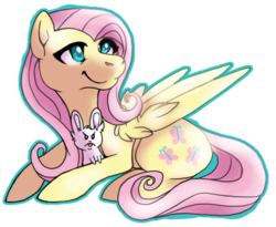 Size: 600x491 | Tagged: safe, artist:anttu-chan, angel bunny, fluttershy, g4, prone, simple background, transparent background