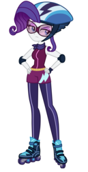 Size: 1800x3500 | Tagged: safe, artist:mixiepie, rarity, equestria girls, friendship games, g4, alternate universe, clothes, clothes swap, crystal prep academy, crystal prep shadowbolts, elbow pads, female, fingerless gloves, glasses, gloves, hand on hip, helmet, roller skates, simple background, solo, transparent background, vector