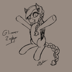 Size: 1000x1000 | Tagged: safe, artist:speed-chaser, oc, oc only, oc:glimmer zephyr, pegasus, pony, gift art, monochrome, sketch, solo