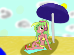 Size: 1024x765 | Tagged: safe, artist:mildockart, lemon zest, equestria girls, g4, my little pony equestria girls: friendship games, beach, bikini, clothes, sandals, swimsuit