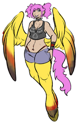 Size: 800x1200 | Tagged: safe, artist:sterks, oc, oc only, oc:thorn, satyr, choker, clothes, offspring, one finger death punch, panties, parent:fluttershy, piercing, pigtails, solo, spiked choker, thong, underwear