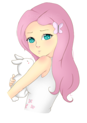 Size: 518x732 | Tagged: safe, artist:ororonshi, fluttershy, rabbit, equestria girls, g4, female, simple background, solo, transparent background