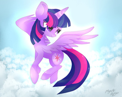 Size: 1024x819 | Tagged: safe, artist:mizuunie, twilight sparkle, alicorn, pony, g4, female, flying, solo, twilight sparkle (alicorn)