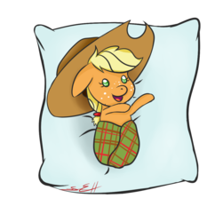 Size: 1043x1077 | Tagged: safe, artist:dotdotdotfreak, applejack, g4, babyjack, blanket, female, foal, pillow, solo