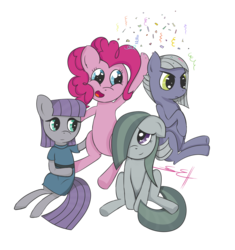 Size: 2119x2250 | Tagged: safe, artist:dotdotdotfreak, limestone pie, marble pie, maud pie, pinkie pie, g4, confetti, high res, pie sisters, simple background, transparent background