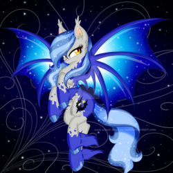 Size: 1024x1024 | Tagged: safe, artist:pvrii, oc, oc only, oc:midnight radiance, bat pony, pony, solo, unshorn fetlocks, watermark