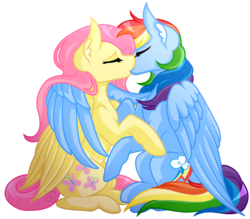 Size: 4000x3500 | Tagged: safe, artist:amazing-artsong, fluttershy, rainbow dash, pegasus, pony, g4, duo, female, kiss on the lips, kissing, lesbian, love, mare, ship:flutterdash, shipping, simple background, transparent background