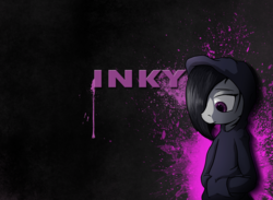 Size: 3000x2200 | Tagged: artist needed, safe, marble pie, g4, clothes, female, hair over one eye, high res, hoodie, lonely inky, solo, splash, text, wallpaper