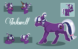 Size: 3537x2235 | Tagged: safe, artist:vindhov, oc, oc only, oc:inkwell, earth pony, pony, fake horn, high res, male, offspring, parent:flash sentry, parent:twilight sparkle, parents:flashlight, simple background, solo, stallion, teal background