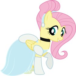 Size: 1516x1508 | Tagged: safe, artist:cloudy glow, fluttershy, pegasus, pony, g4, cinderella, cindershy, clothes, clothes swap, cosplay, costume, disney, female, folded wings, glass slipper (footwear), glass slippers, mare, raised hoof, simple background, solo, transparent background, vector, wings