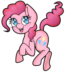 Size: 372x413 | Tagged: safe, artist:matteglaze, pinkie pie, g4, blushing, female, jumping, simple background, solo, transparent background, wingding eyes