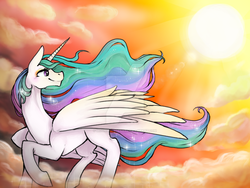 Size: 1024x770 | Tagged: safe, artist:moonshardsart, princess celestia, g4, female, missing accessory, missing cutie mark, solo, sun, watermark