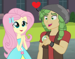 Size: 910x720 | Tagged: safe, artist:themexicanpunisher, fluttershy, sandalwood, all's fair in love & friendship games, equestria girls, g4, base used, fall formal outfits, female, heart, humanized, male, sandalshy, shipping, story in the comments, straight