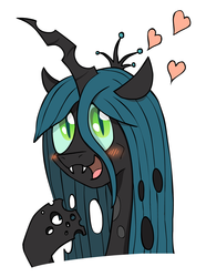 Size: 1092x1467 | Tagged: safe, artist:manual-monaro, queen chrysalis, changeling, changeling queen, g4, blushing, crown, cute, cutealis, female, happy, heart, jewelry, regalia, simple background, solo