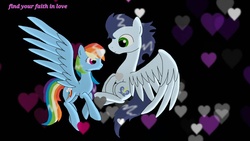 Size: 1024x576 | Tagged: safe, artist:rosieledash, rainbow dash, soarin', pony, g4, backwards cutie mark, female, floating heart, heart, male, ship:soarindash, shipping, straight