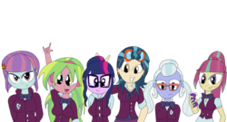 Size: 2301x1243 | Tagged: safe, artist:mildockart, indigo zap, lemon zest, sci-twi, sour sweet, sugarcoat, sunny flare, twilight sparkle, equestria girls, g4, my little pony equestria girls: friendship games, group photo, group shot