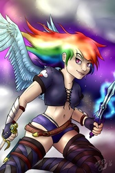 Size: 730x1095 | Tagged: safe, artist:m_d_quill, rainbow dash, human, g4, belly button, female, humanized, solo