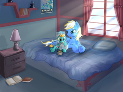 Size: 1445x1084 | Tagged: safe, artist:sapsan, oc, oc only, bed, bedroom, commission, cookie, food