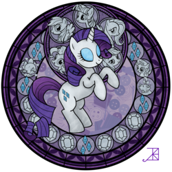 Size: 1600x1600 | Tagged: safe, artist:akili-amethyst, applejack, fluttershy, opalescence, pinkie pie, rainbow dash, rarity, spike, sweetie belle, twilight sparkle, g4, disney, dive to the heart, female, kingdom hearts, stained glass