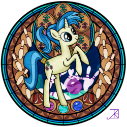 Size: 1600x1600 | Tagged: safe, artist:akili-amethyst, allie way, pony, unicorn, g4, bowling pin, disney, dive to the heart, kingdom hearts, stained glass