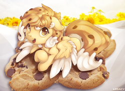 Size: 1200x870 | Tagged: safe, artist:xennos, oc, oc only, oc:chocolate chip, chocolate, cookie, food, solo, sunflower