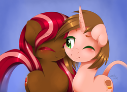 Size: 1176x847 | Tagged: safe, artist:va1ly, oc, oc only, oc:sweet paws, oc:switch track, earth pony, pony, unicorn, female, male, mare, nuzzling, oc x oc, shipping, stallion