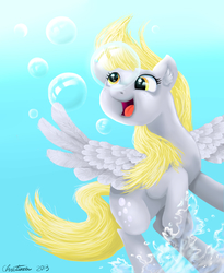 Size: 2500x3050 | Tagged: safe, artist:cgskillz, derpy hooves, pegasus, pony, g4, bubble, female, happy, mare, solo, water