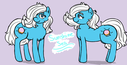 Size: 2989x1545 | Tagged: safe, artist:hipsanon, oc, oc only, oc:sunshine sea, earth pony, pony, colt quest, adult, critique requested, cute, cutie mark, female, hair over one eye, mare, smiling, solo