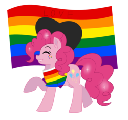 Size: 1024x959 | Tagged: safe, artist:fra-chan-18, pinkie pie, earth pony, pony, g4, clothes, eyes closed, female, gay pride, gay pride flag, grin, pride, pride flag, pride month, rainbow, shirt, smiling, solo