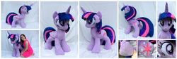 Size: 4010x1351 | Tagged: safe, artist:equinepalette, twilight sparkle, alicorn, human, pony, g4, cute, irl, irl human, life size, photo, plushie, pony plushie, twilight sparkle (alicorn)