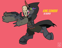 Size: 3300x2550 | Tagged: safe, artist:inspectornills, king sombra, pony, unicorn, g4, bipedal, crossover, gun, high res, male, overwatch, reaper (overwatch), solo, stallion, weapon
