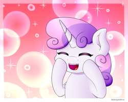 Size: 2500x2000 | Tagged: safe, artist:spirit-dude, sweetie belle, pony, unicorn, g4, bubble, chest fluff, cute, diasweetes, eyes closed, female, happy, high res, open mouth, solo