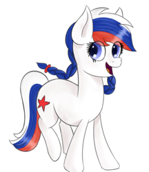 Size: 1580x1826 | Tagged: safe, artist:lemonjuice, oc, oc only, oc:marussia, braid, looking at you, nation ponies, running, russia, smiling, solo