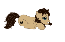 Size: 4008x2576 | Tagged: safe, artist:nopony-special, oc, oc only, oc:heartbreak, earth pony, pony, blue eyes, branding, female, human in equestria, human to pony, lip bite, lying, lying down, mare, messy mane, my little heartbreak, simple background, solo, teeth, transparent background, vector