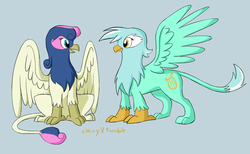 Size: 1300x800 | Tagged: safe, artist:shinyvulpix, bon bon, lyra heartstrings, sweetie drops, griffon, g4, duo, griffonized, species swap