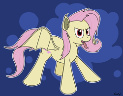 Size: 1585x1242 | Tagged: safe, artist:rapidstrike, fluttershy, bat pony, pony, g4, female, flutterbat, looking at you, mlpgdraws, open mouth, race swap, simple background, solo, species swap, tongue out