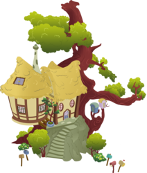 Size: 8627x10187 | Tagged: safe, artist:moongazeponies, g4, absurd resolution, building, derpy hooves' house, house, mailbox, muffin, no pony, ponyville, simple background, stairs, transparent background, tree, vector