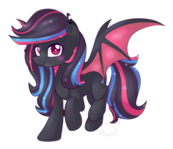 Size: 800x688 | Tagged: safe, artist:puetsua, oc, oc only, oc:neon darksky, bat pony, pony, female, mare, simple background, solo, transparent background