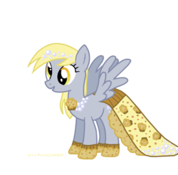 Size: 902x886 | Tagged: safe, artist:prettylittlewolf, derpy hooves, pegasus, pony, g4, clothes, dignified wear, dress, female, food, gala dress, mare, muffin, simple background, solo, transparent background