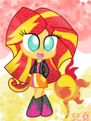 Size: 1942x2576 | Tagged: safe, artist:supererikastar, sunset shimmer, equestria girls, g4, boots, chibi, clothes, cute, jacket, leather jacket, shimmerbetes, skirt