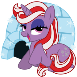 Size: 3000x3000 | Tagged: safe, artist:sunley, powder, pony, unicorn, g1, g4, female, g1 to g4, generation leap, high res, igloo, lidded eyes, looking at you, mare, open mouth, prone, raised hoof, simple background, snow, snowflake, solo, transparent background