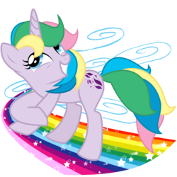 Size: 3000x3000 | Tagged: safe, artist:sunley, windy (g1), pony, unicorn, g1, g4, female, g1 to g4, generation leap, grin, mare, rainbow, simple background, smiling, solo, transparent background