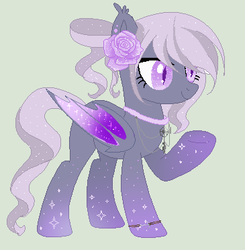 Size: 365x372 | Tagged: safe, artist:snowychanadoptables, oc, oc only, bat pony, pony, bracelet, ear piercing, earring, flower, jewelry, necklace, piercing, solo