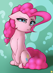 Size: 2400x3300 | Tagged: dead source, safe, artist:captainpudgemuffin, pinkie pie, earth pony, pony, g4, annoyed, behaving like a cat, chest fluff, cute, diapinkes, female, floppy ears, high res, looking at you, mare, question mark, solo