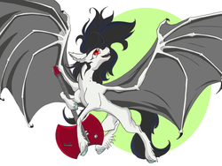 Size: 1648x1238 | Tagged: safe, artist:firimil, bat pony, pony, adventure time, axe, bat ponified, crossover, guitar, male, marceline, ponified, race swap, solo, unshorn fetlocks, weapon