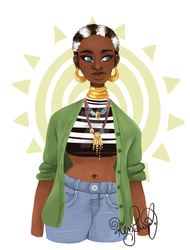 Size: 1024x1347 | Tagged: safe, artist:kessandra-s, zecora, human, g4, alternate hairstyle, clothes, female, humanized, jeans, jewelry, midriff, necklace, pants, solo, sports bra