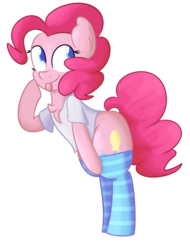 Size: 1280x1685 | Tagged: safe, artist:mr-degration, pinkie pie, earth pony, pony, g4, bipedal, chest fluff, clothes, female, shirt, simple background, socks, solo, striped socks, tongue out, transparent background