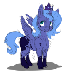 Size: 833x817 | Tagged: safe, artist:fullmoondagger, princess luna, g4, black sclera, blank flank, female, filly, simple background, sketchy, solo, spread wings, transparent background, woona